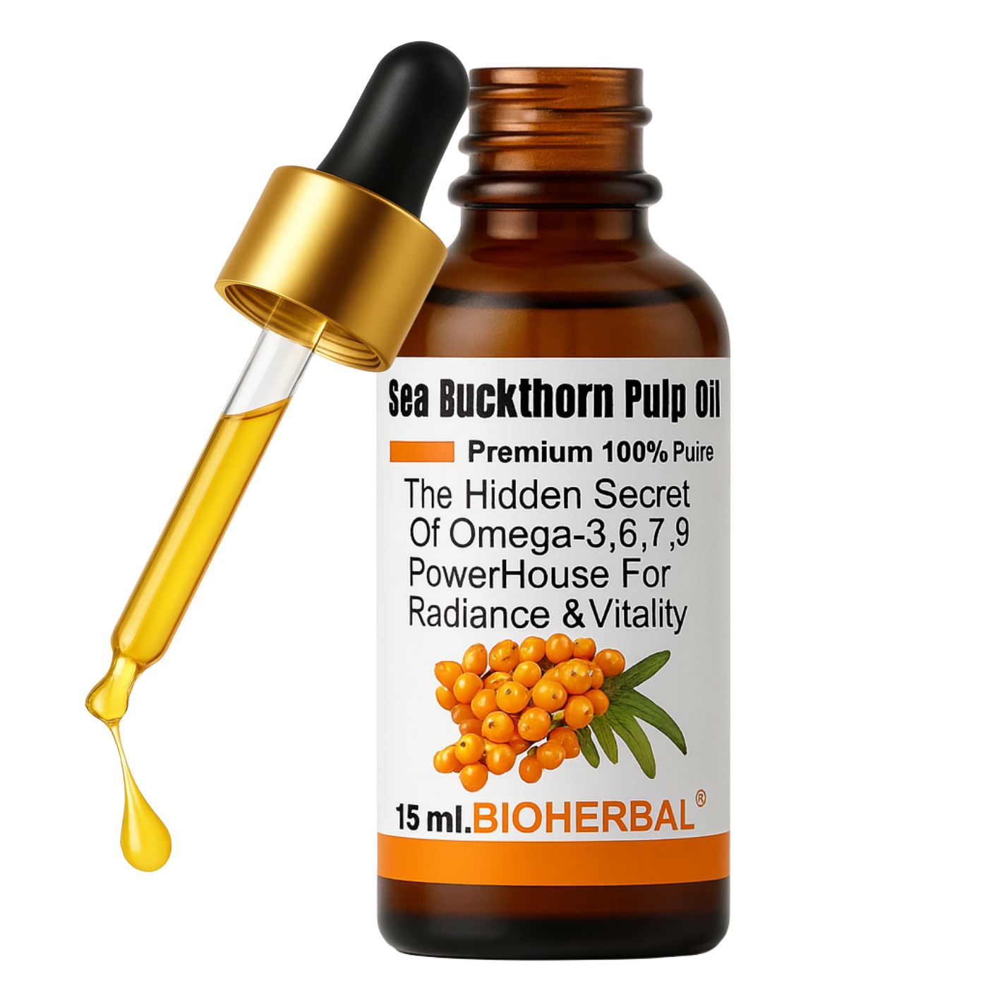 Bioherbal® Sea Buckthorn Oil: Advanced COLD PRESSED Rejuvenation for Hair, Skin Detox & Whole-Body Wellness