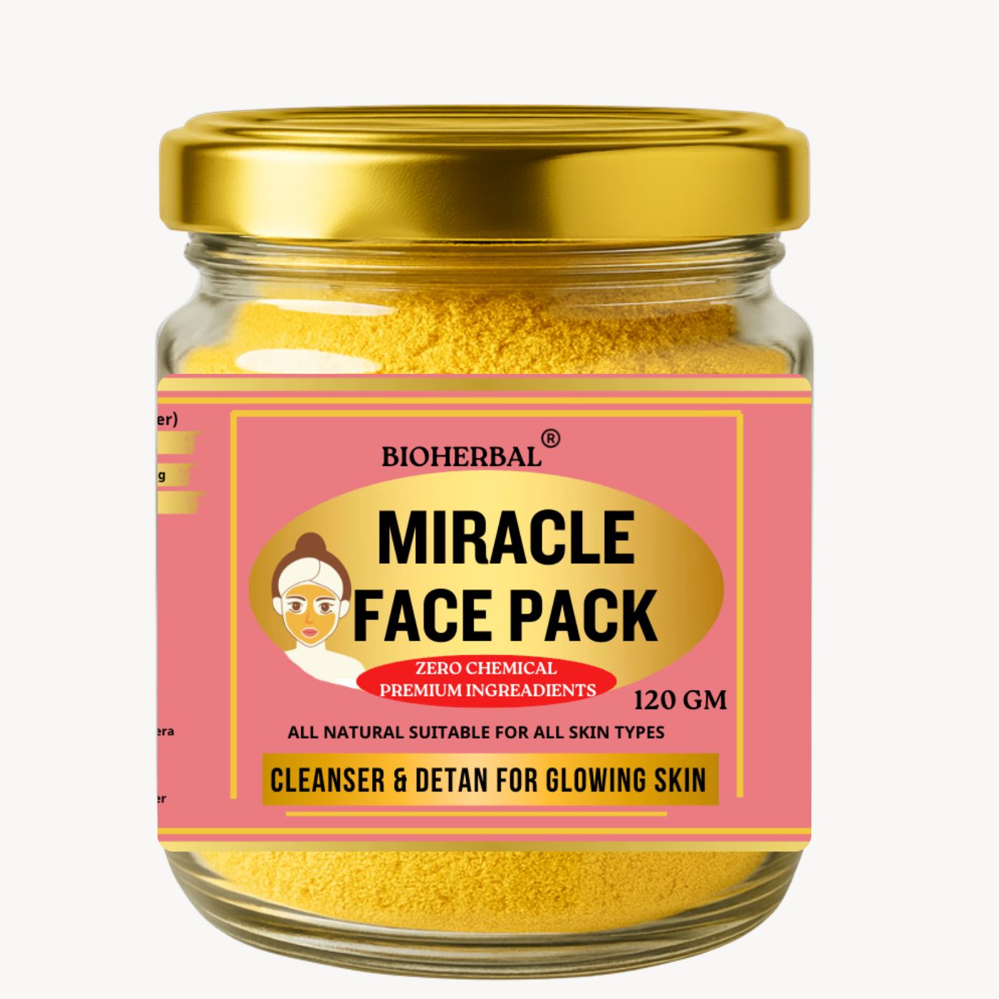 Miracle Face Pack, DE-TAN with Saffron, Cicer arietinum, Oryza sativa, Glycyrrhiza glabra,Rosa centifolia and White Chandan for Smooth, Bright Skin, Reduces Pigmentation and Wrinkles & D- TAN 120gm