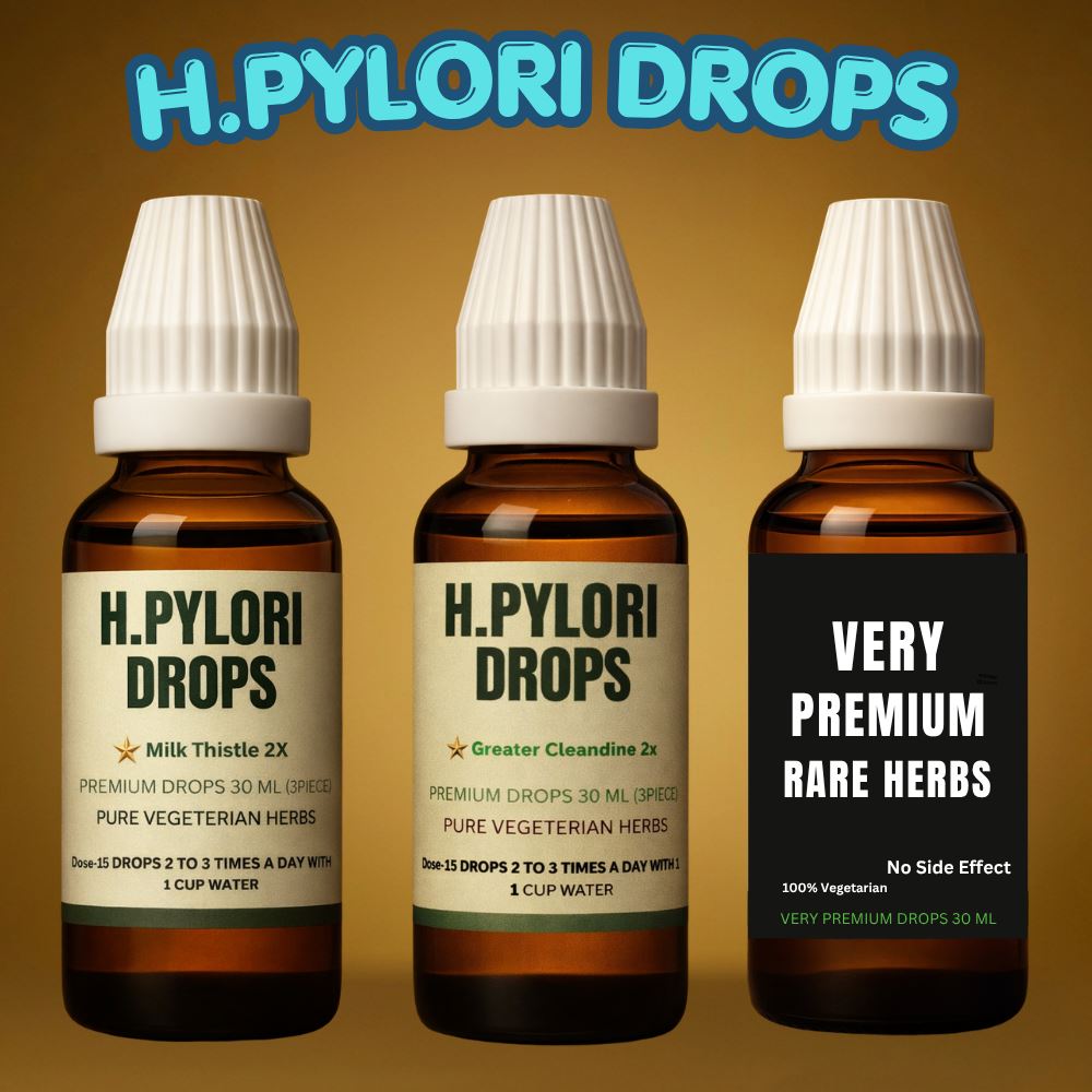 HPYLORI  PREMIUM DROPS FOR Infection and Natural- Support Role of Greater Celandine, Milk Thistle, and Rare Herb Hydrastis 30 ML(3 BOTTLES)