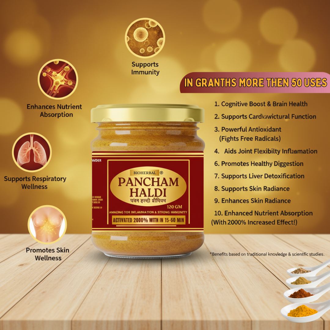 Pancham Haldi - 5 Rare Turmeric Varieties | 2000% Bioavailability Enhanced | Immunity, Digestion & Joint Support | Herbal Supplement Powder (120 g)